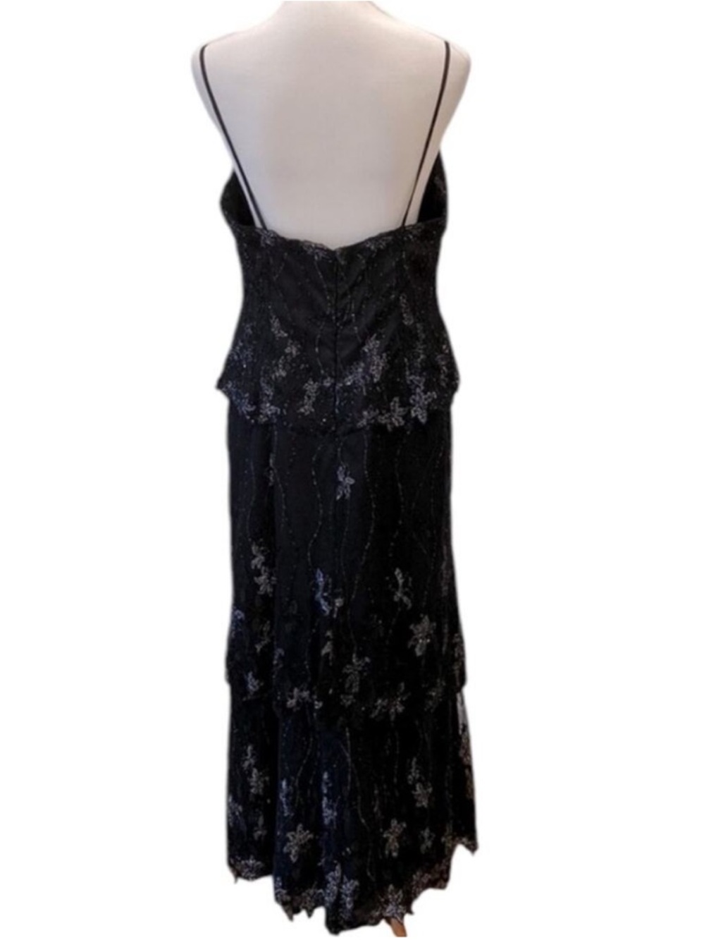 Vintage Black Gown Medium Y2K Formal dress Large Long Bead 90s Slipdress Elegant - Picture 7 of 17